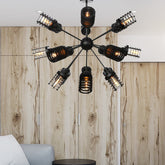 Lámpara de araña Starburst colgante vintage con pantalla de marco cilíndrico - 12/9/15 cabezas de metal en negro